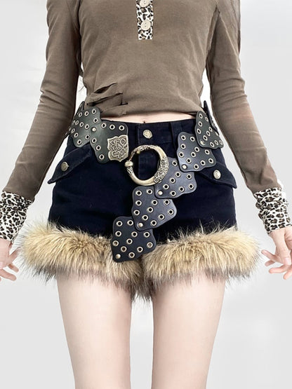 Vintage Y2K Shaggy Trim Black Shorts
