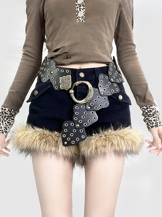 Vintage Y2K Shaggy Trim Black Shorts