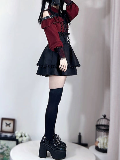 Black High Waist Tiered Jirai Kei Skirt