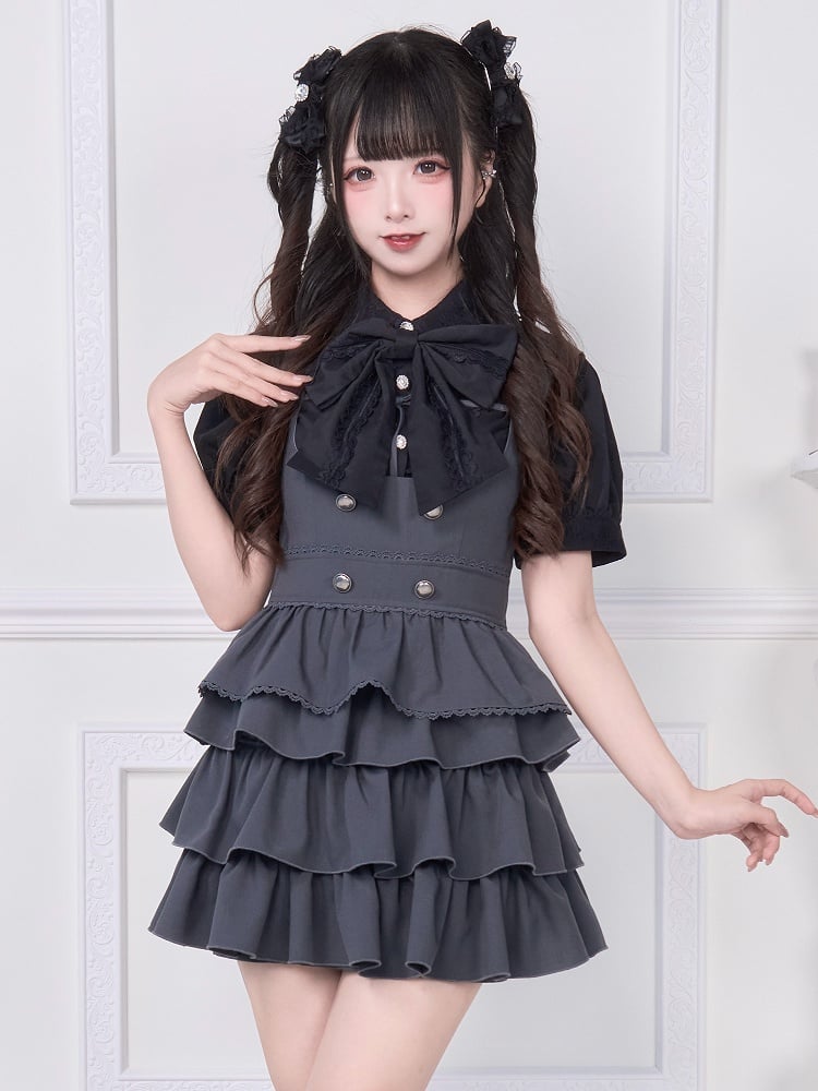 Kei Ties Tiered Design Back Two-Way Overalls Jirai Gray Wear