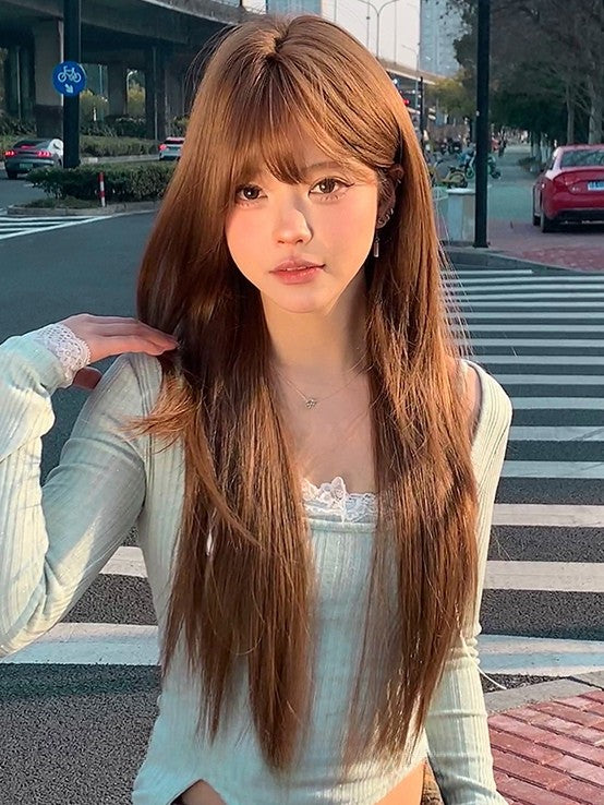 Straight Bangs With Wig Length Air Brown 73CM