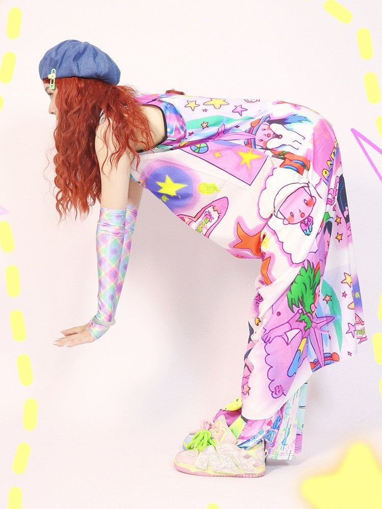 Cartoon Cami And Star Colorful Print Dress