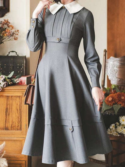 Gray Detachable Cape Elegant Retro Slimming Dress