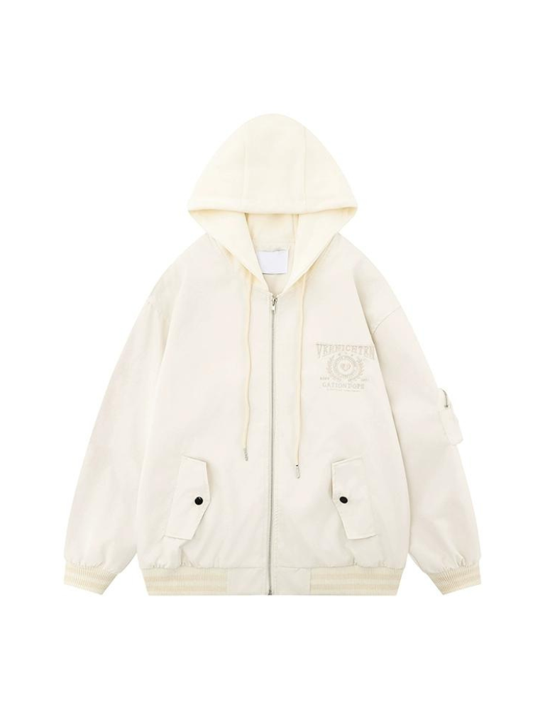 Hoodie American Casual Hooded Zip-up Faux Two-piece
