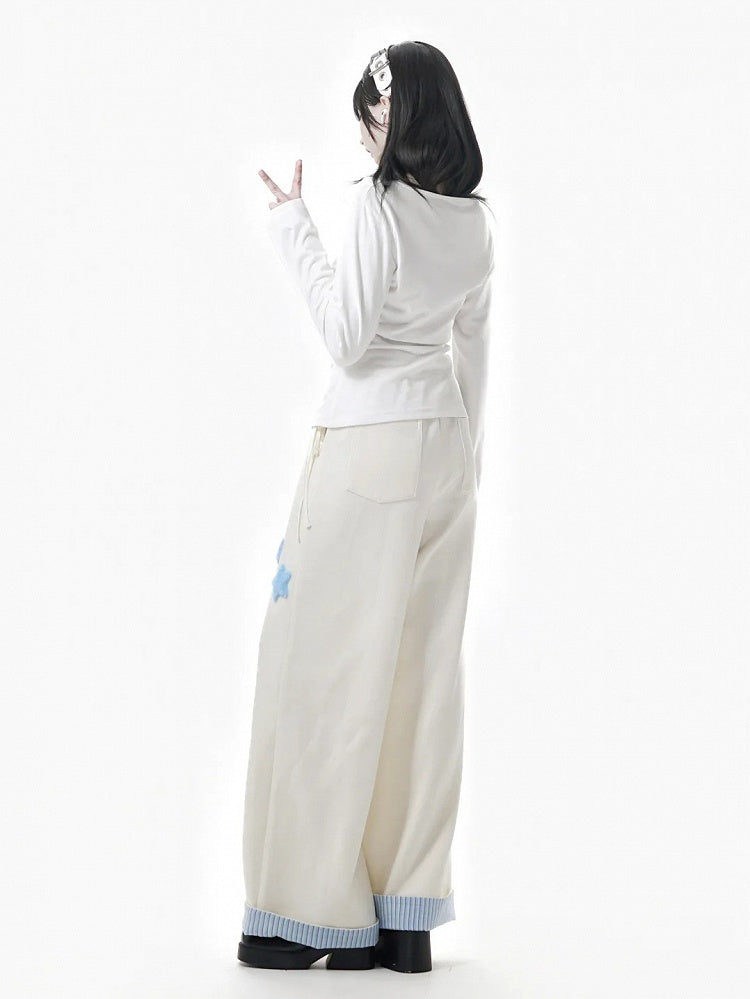 Long V-Neck Black Sleeves Reversed White Gray in Top /