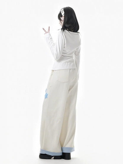 Long V-Neck Black Sleeves Reversed White Gray in Top /