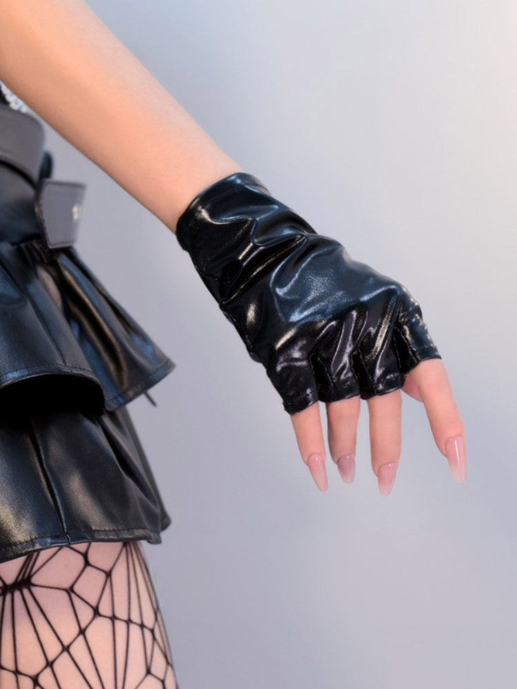 Gants sans doigts Cyberpunk gothiques noirs/argentés