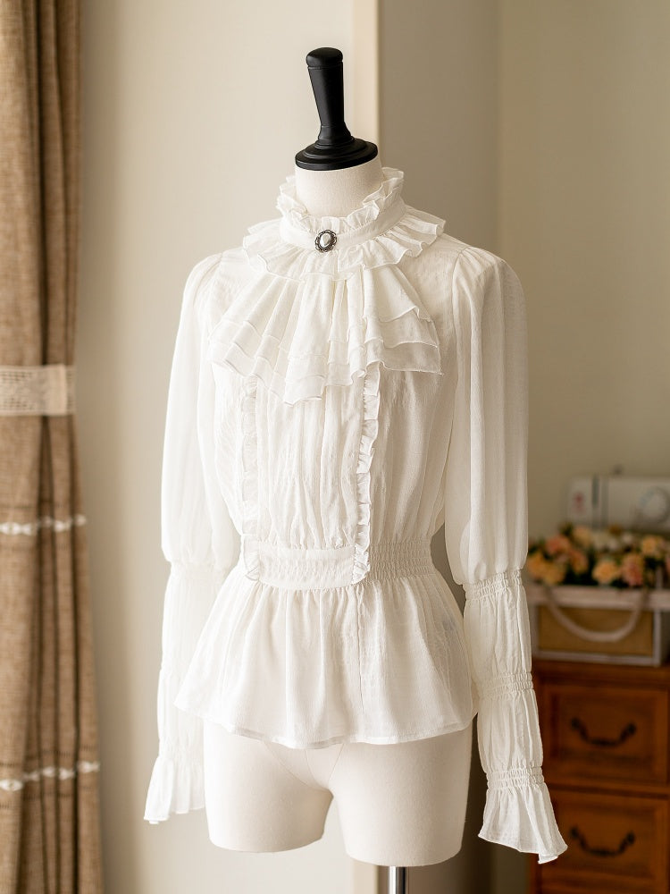 White Elegant Classic Detachable Jabot Collar Shirt