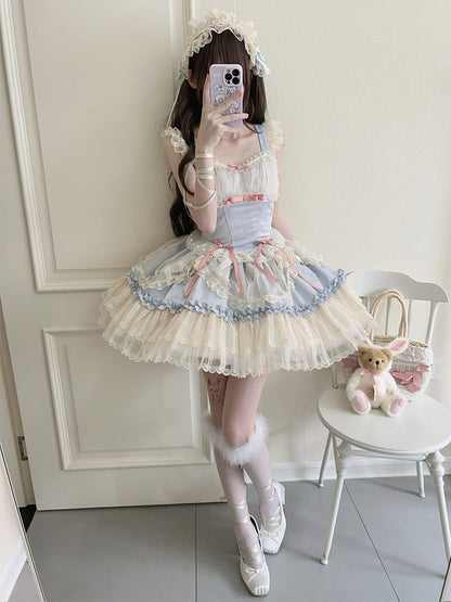 Bows Skirt Blue Balletcore Short Fabric Small Dress Lolita Jumper