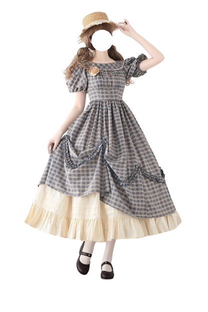 Check Retro Word Lolita Petticoat Dress Forest +