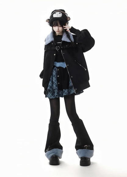 Blue&Black Cute Bunny Coat with Buckle