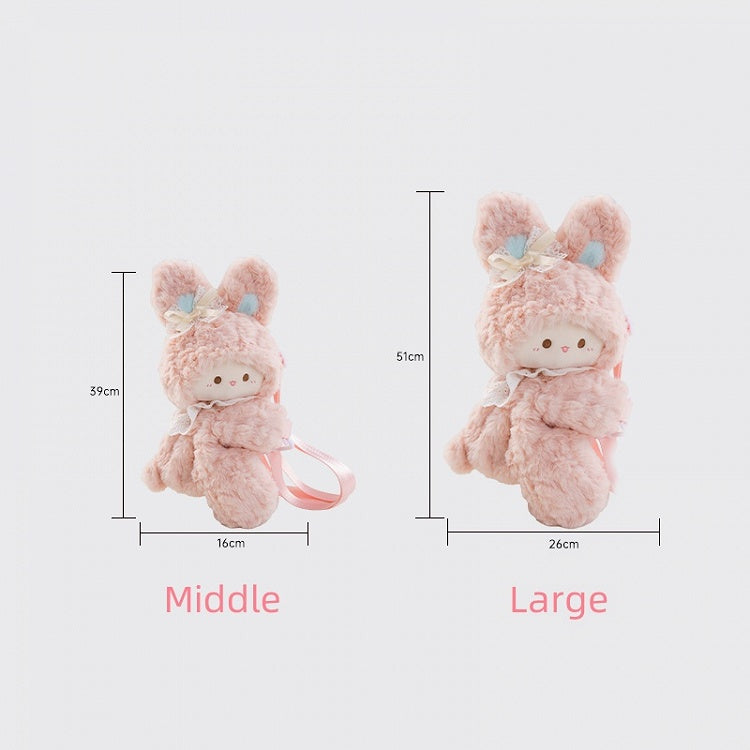 Pink Rabbit Bowknot Lace Details Plush Backpack Middle/Large Size