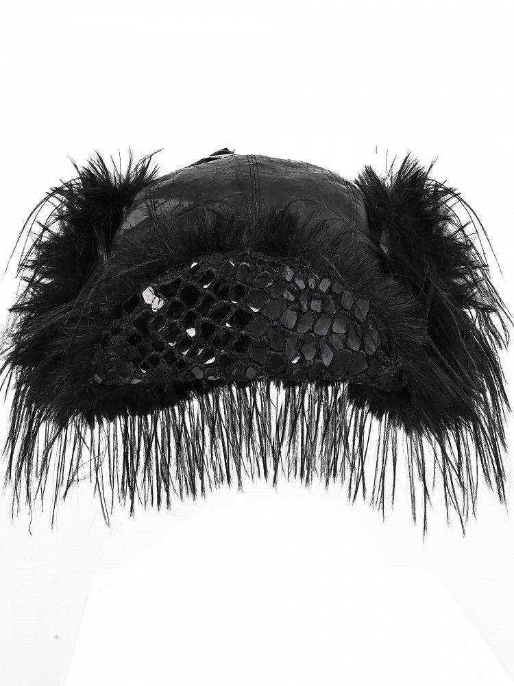 Chapeau d'hiver gothique noir en peau de serpent