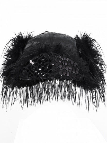 Chapeau d'hiver gothique noir en peau de serpent
