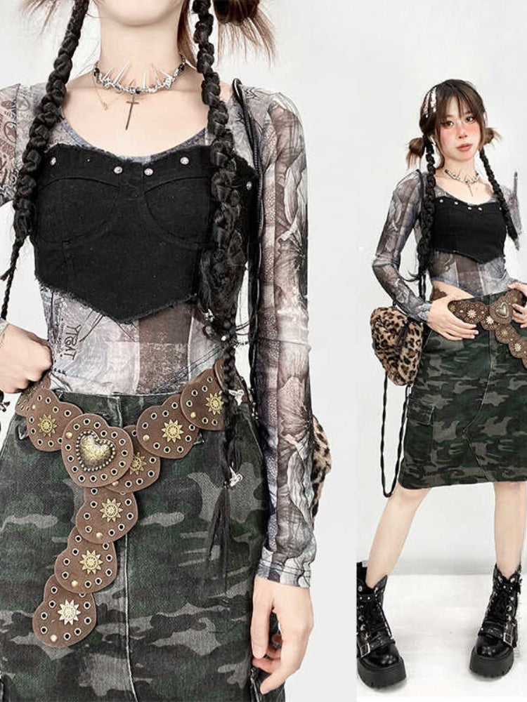 Millard Fashion Brown Wasteland Punk Heart-Shaped Studded Waist Belt
