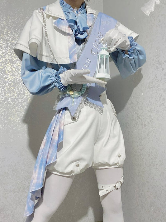 Ouji White Prince Shorts Lolita + and Cape High - Outfit Waist Shirt Blue