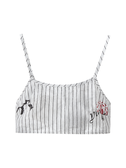 Cami Top Stripes Graffiti Distressed White Black Cropped