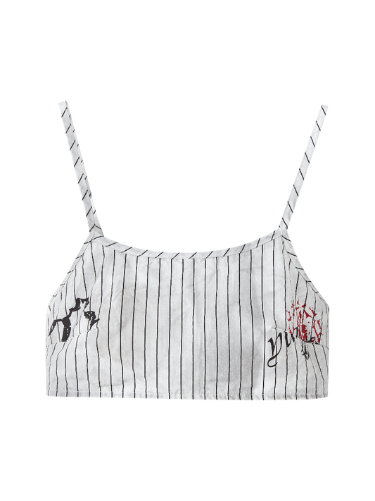 Cami Top Stripes Graffiti Distressed White Black Cropped