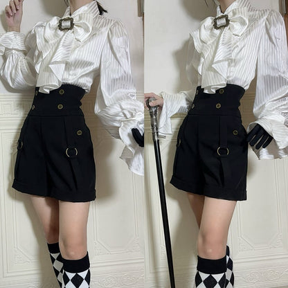 White Sleeves Ouji with Jabot Bowtie Lolita Long Shirt