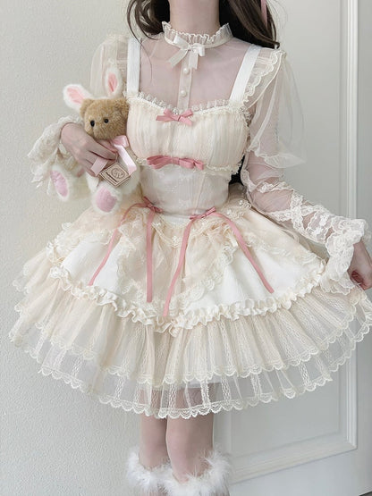 Small Jumper Short Bows Apricot Dress Balletcore Skirt Fabric Lolita