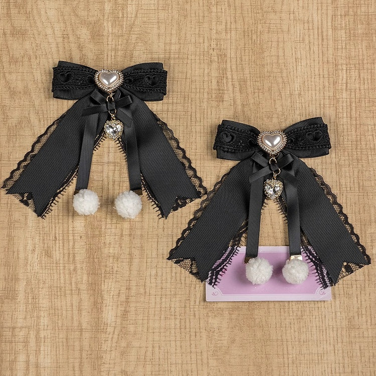 Jirai Kei Pompom Details Sweetheart Charm Bowknot Hairclip