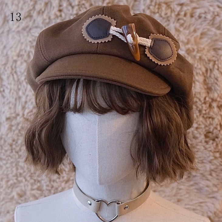 Brown Beret Decorated Button Hat