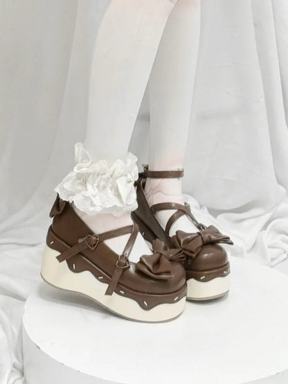 Dark PU Toe Brown Crisscross Design - Platforms Round