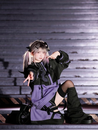 Cyberpunk-Style and Purple Colorblock Black - Techwear Jirai Design Warmers Kei Leg