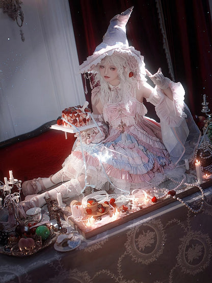 Robe Lolita taille haute rose et bleue, ensemble complet avec jupe et pull
