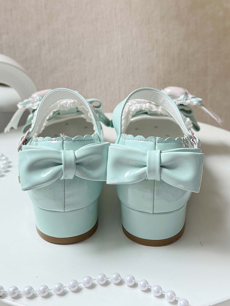 Grünes Leder Candy Clip PU Schuhe Sweet Mint Low-Heel Pink Heart mit