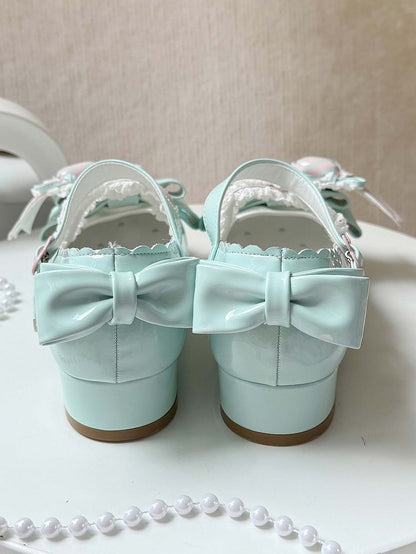 Grünes Leder Candy Clip PU Schuhe Sweet Mint Low-Heel Pink Heart mit