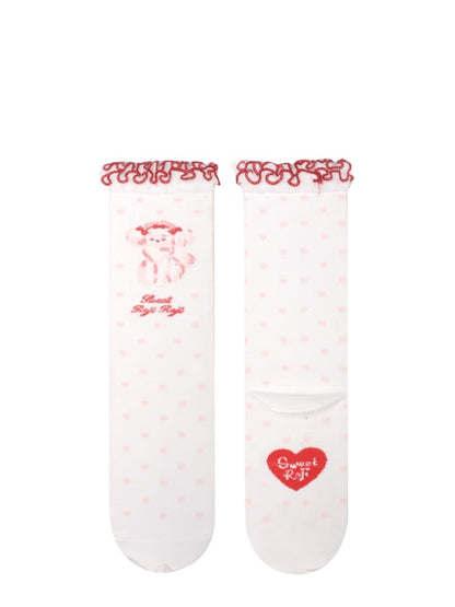 White Puppy Print Sweet Lolita Calf Socks