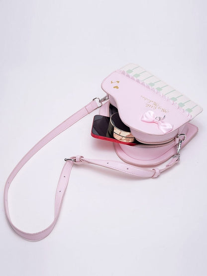 Pink Crossbody Bag With Piano Key Design And Bow Accent Chic