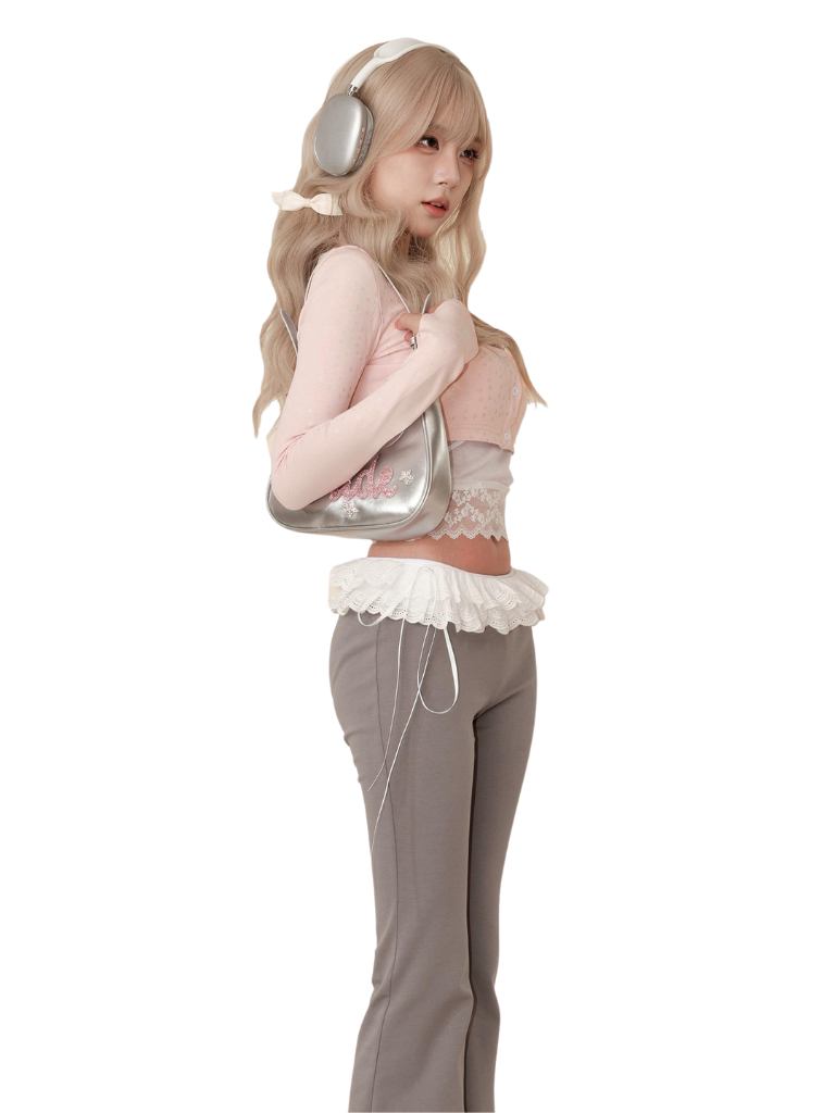 Slim Camisole Top Lace Casual Ribbon Pants