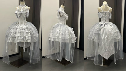 with Lace-ups Ovarlay Gothic Corset Dress Design Detachable and Skirt Silver Bow Lolita Big Birdcage Waist