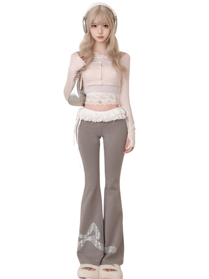 Slim Camisole Top Lace Casual Ribbon Pants