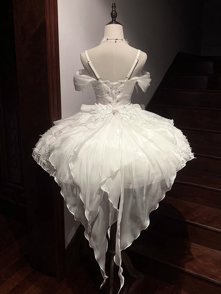 Bust White Swan Fabric Waist Princess 92-96CM Feather Basque Dress Fairy Straps XL Shiro for Lolita Clearance-Size Spaghetti