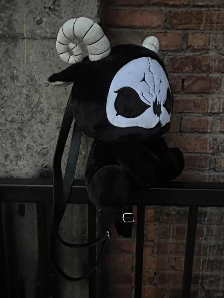 Black and White Grim Reaper Gothic Plush Backpack Bag