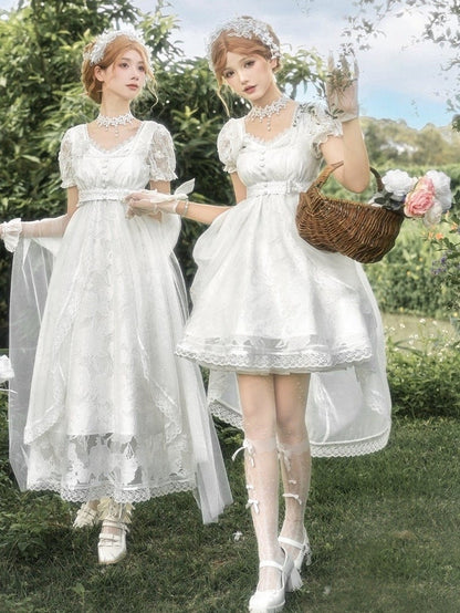 Langes Unterkleid im Slip-Stil, Kopfbedeckungen, Top, voll, Overlay-Version, kurzes Set + Lolita, Weiß, Empire