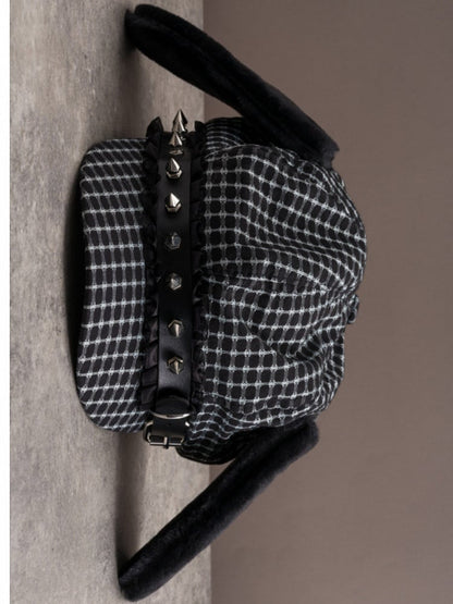 Hut Ohrstecker Schwarze Schnalle Plüsch Verziert Gothic Design Baskenmütze Ohr Welpe