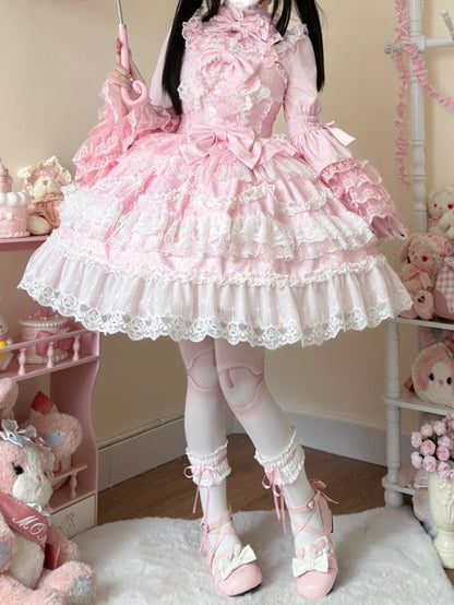 Trims Dress Pink Skirt White Decorated Jumper Lace Lolita Hanayome Bows
