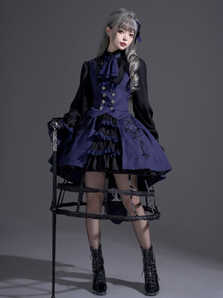 Ouji Fashion Dark Blue Waistcoat Black Butler Ciel Phantomhive Vibes