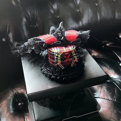 Red Ear Black Headpiece Lolita Plaid Punk Rabbit