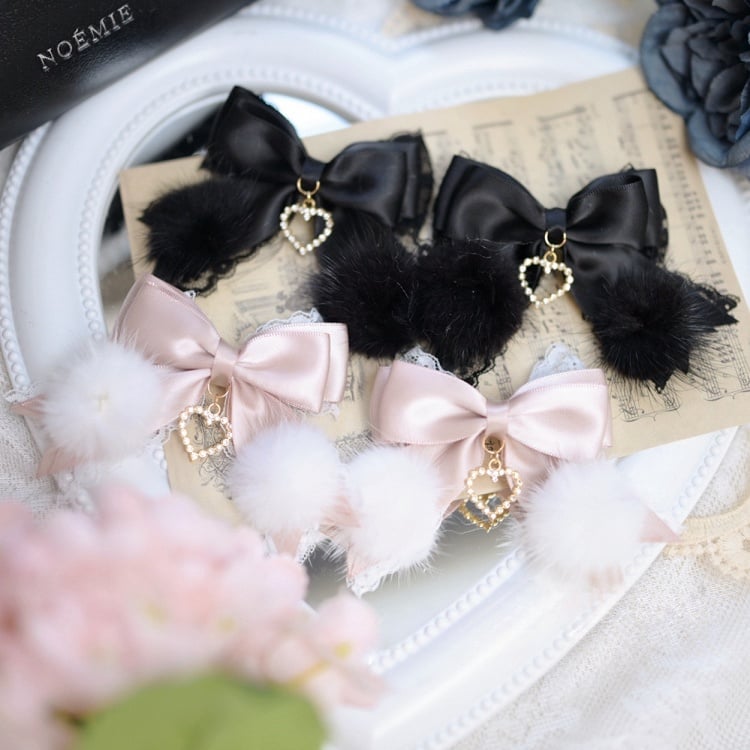 Jirai Kei Dusty Black Fluffy Bowknot Hairclips