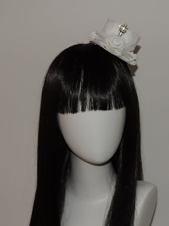 Trim Crown Hat White Decorated Design Lace Bowknot Floral Mini Detail