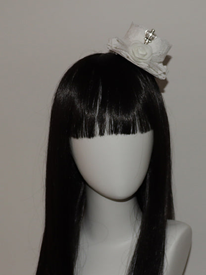 Trim Crown Hat White Decorated Design Lace Bowknot Floral Mini Detail