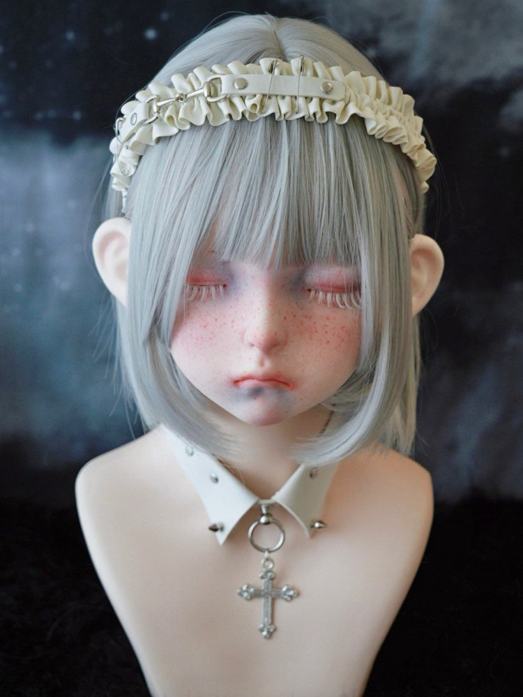 White Gothic Handmade Studs and Pins Ruffled KC
