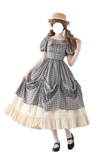 Check Retro Word Lolita Petticoat Dress Forest +
