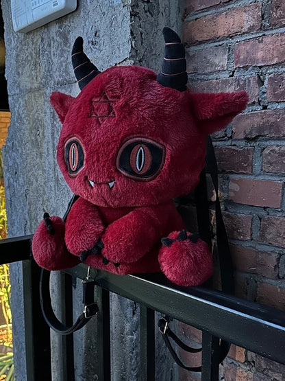 Red Devil Gothic Plush Backpack Bag