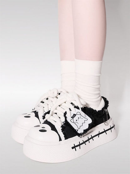 Sneakers Cute Black Ghost Platform Canvas und Weiß
